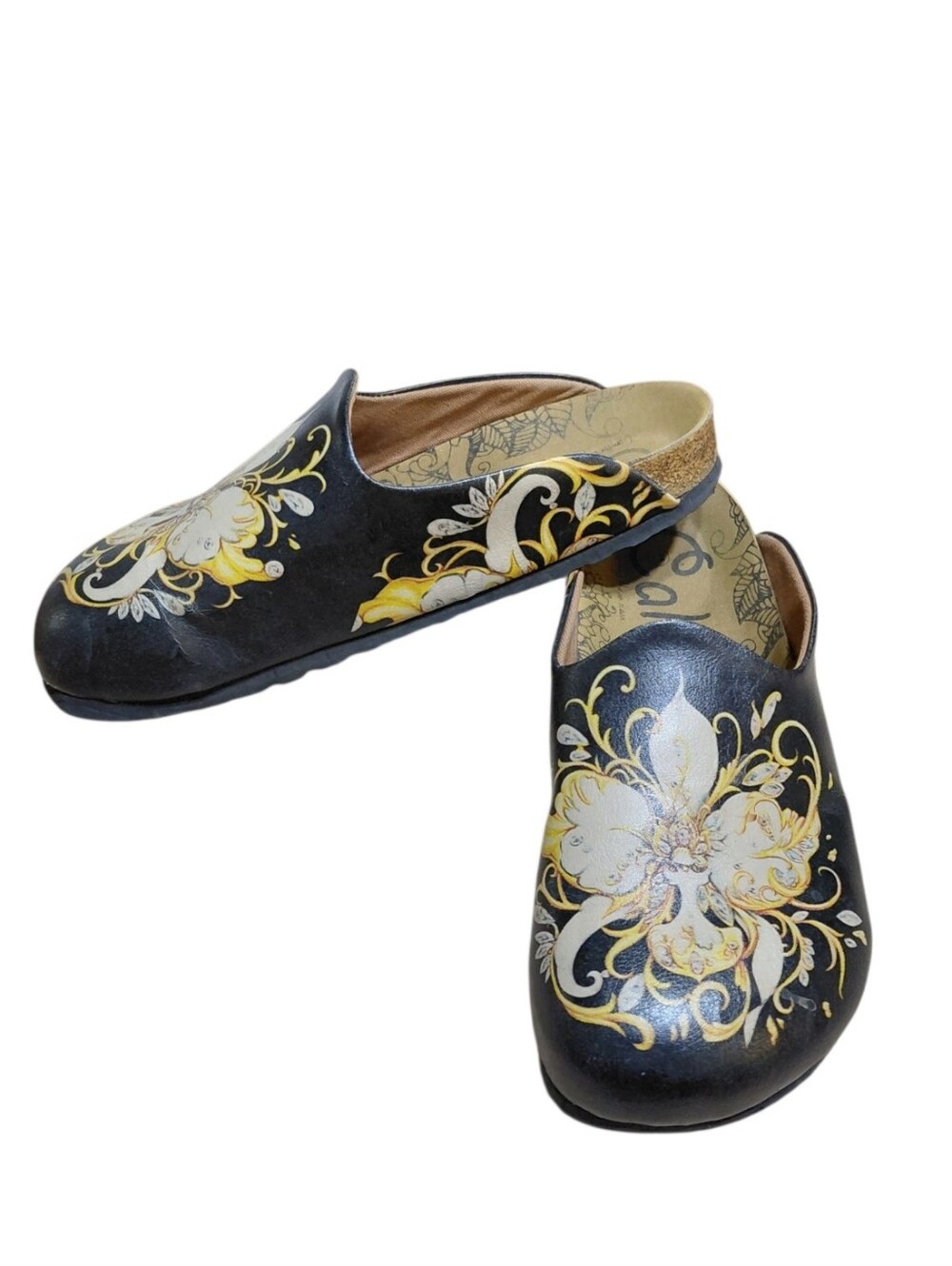 Calceo Hand-Painted Slip-On Clogs Size 10 Floral Mules